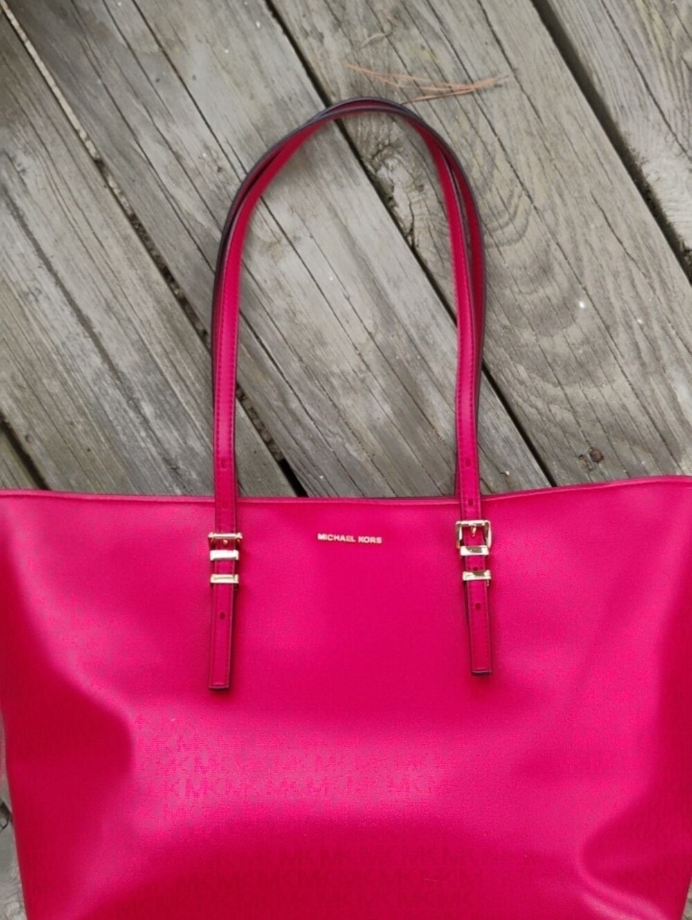 Michael Kors Hot Metallic Pinkish Red ClothTote - Picture 8 of 12